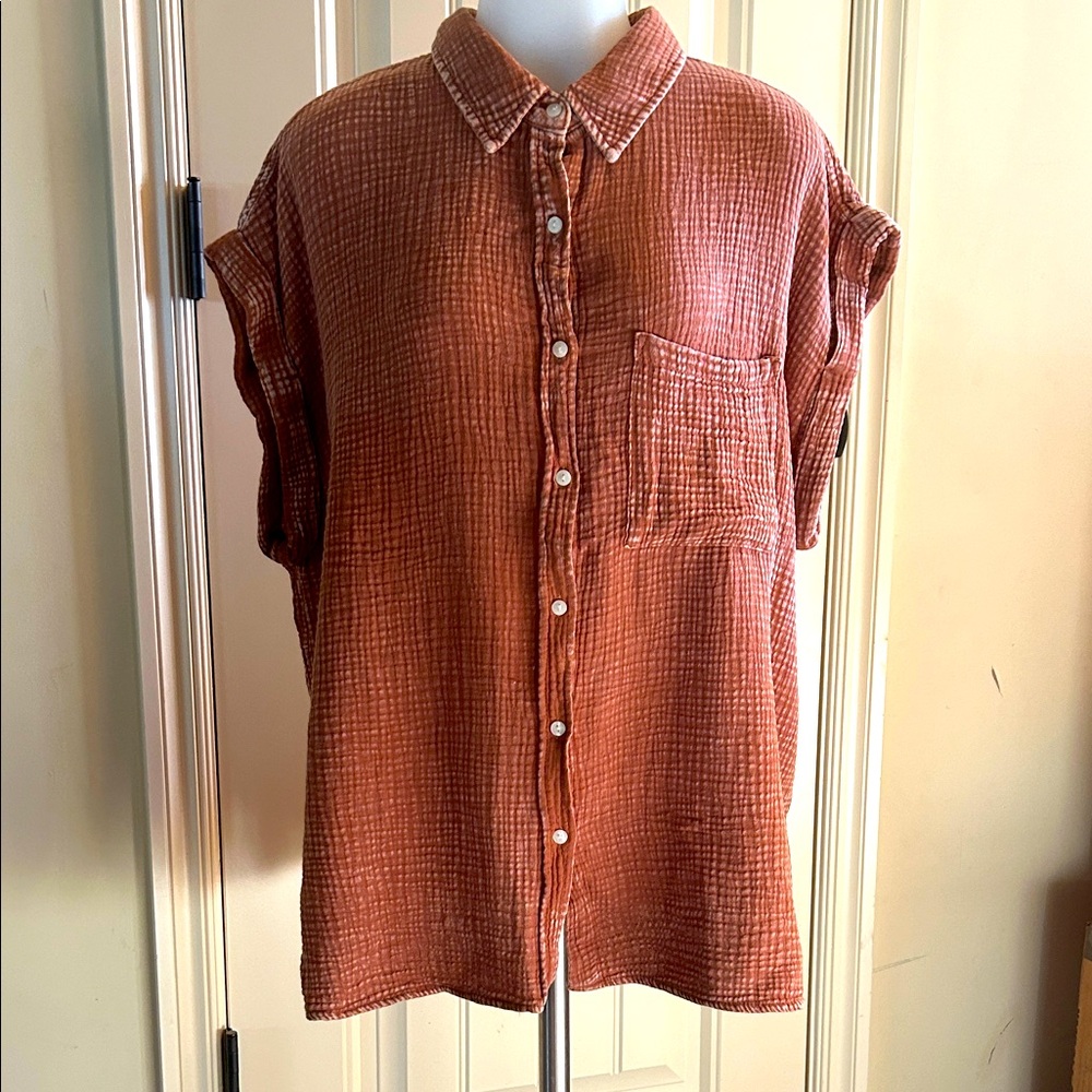 COMO VINTAGE Women’s Washed Cotton Gauze Button-Up Shirt